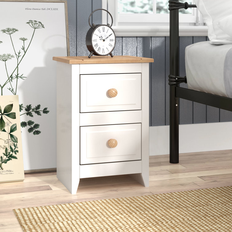 Robledo 2 Drawer Compact Bedside Table Painted White and Antique Wax Top